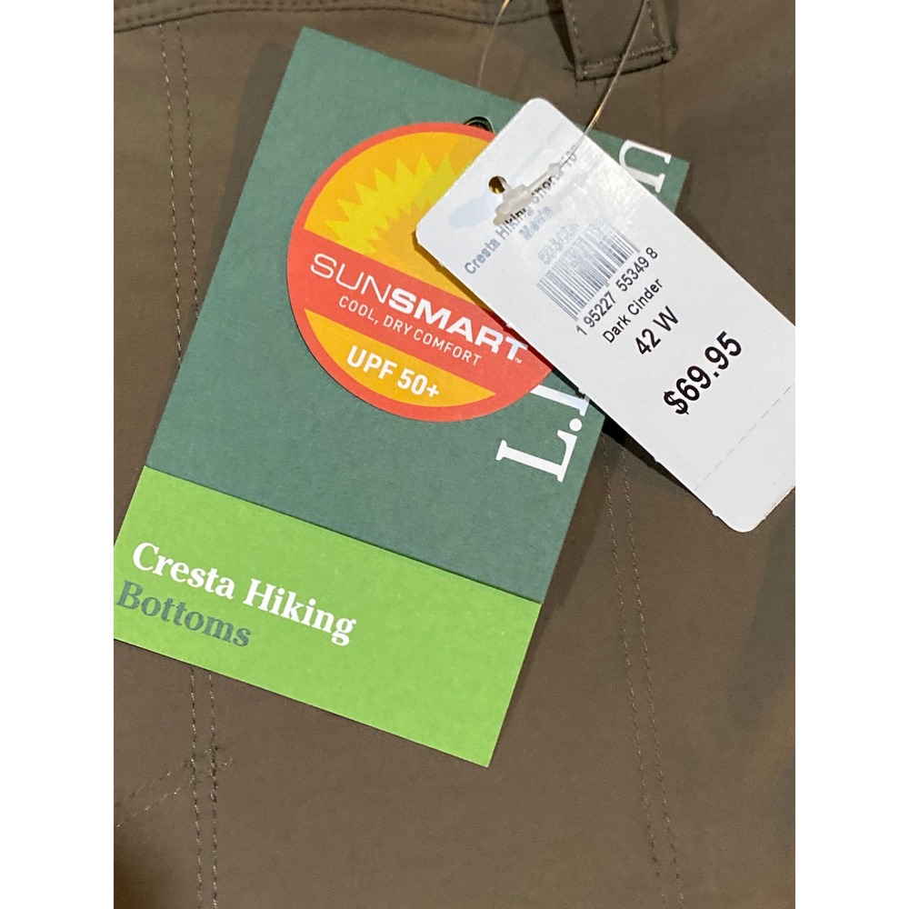 LL Bean Cresta Hiking Shorts Mens 42W Dark Cinder Brown UPF 50+ Nylon 506424 NWT - Picture 7 of 9